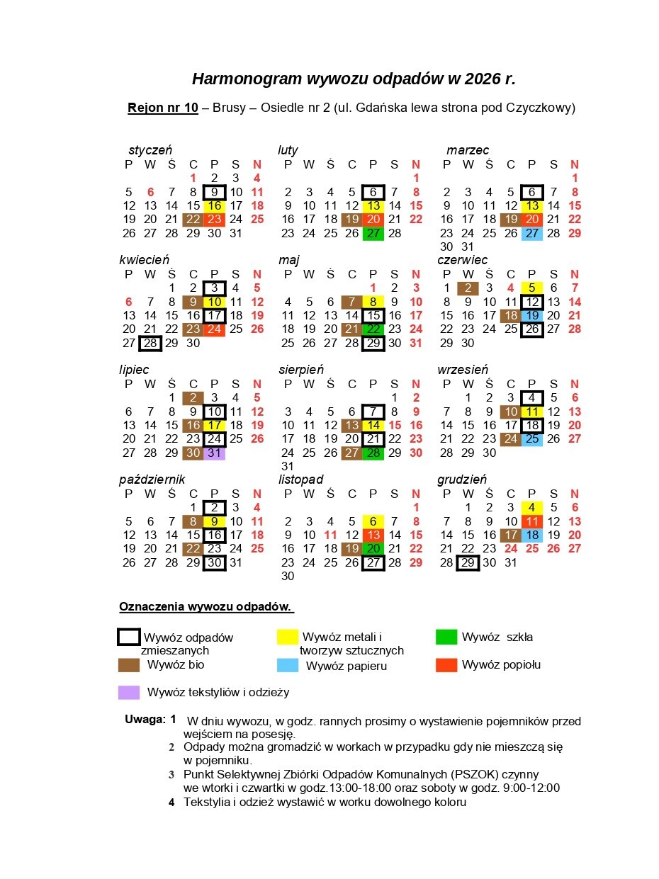 Rejon nr 10 – Brusy – Osiedle nr 2 (ul. Gdańska lewa strona pod Czyczkowy)