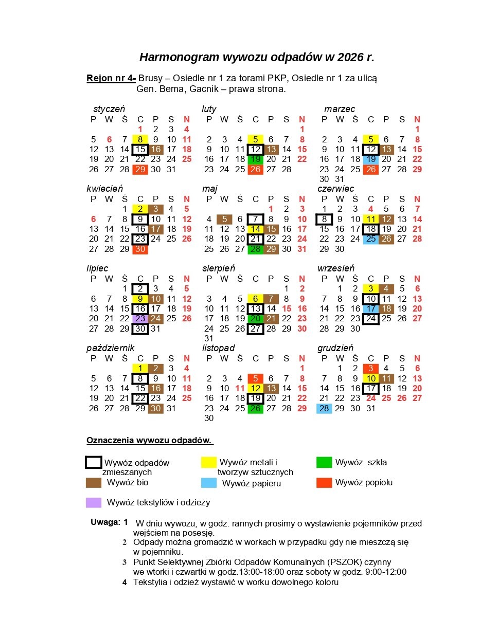 Rejon 4 - Brusy – Osiedle nr 1 za torami PKP, Osiedle nr 1 za ulicą Gen. Bema, Gacnik – prawa strona.