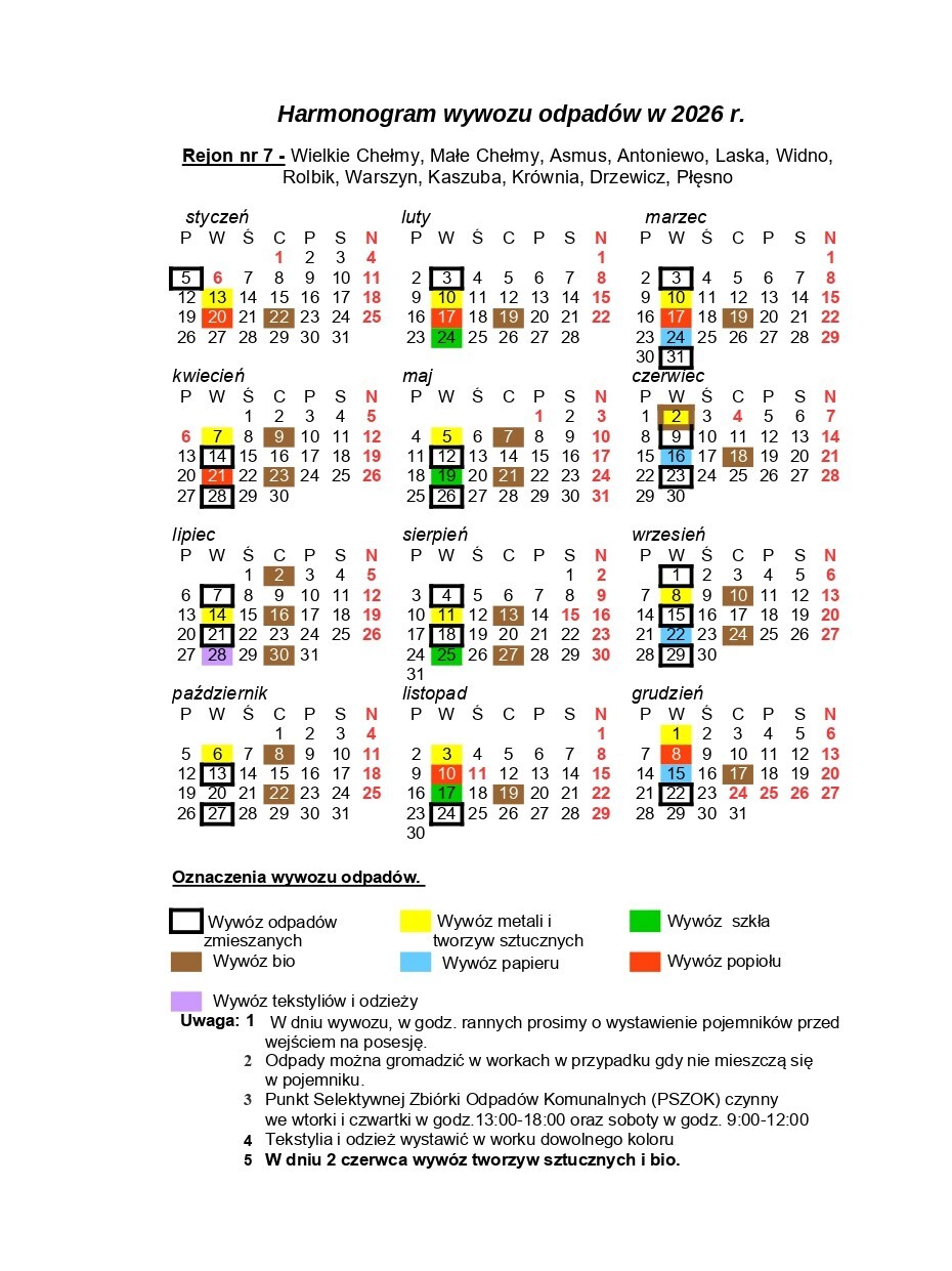 Rejon nr 7 - Wielkie Chełmy, Małe Chełmy, Asmus, Antoniewo, Laska, Widno, Rolbik, Warszyn, Kaszuba, Krównia, Drzewicz, Płęsno