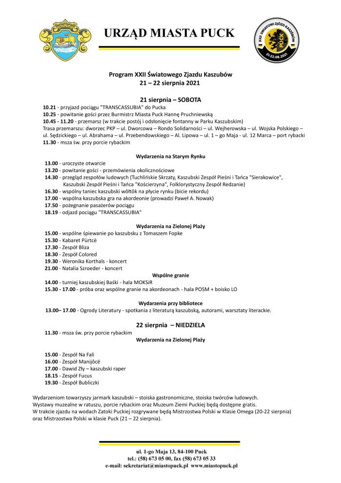 program Zjazdu Kaszubów 2021