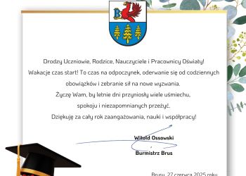 ZAKOŃCZENIE ROKU SZKOLNEGO 2024/2025 - ŻYCZENIA BURMISTRZA BRUS