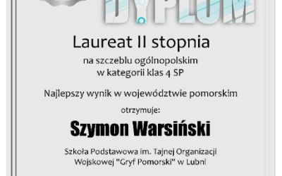 SP LUBNIA: Szymon Warsiński laureatem II stopnia na szczeblu ogólnopolskim w Konkursie Matematyczno-Informatycznym InstaLogik 2020/21