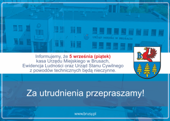 5 WRZEŚNIA KASA URZĘDU, EWIDENCJA LUDNOŚCI I USC NIECZYNNE